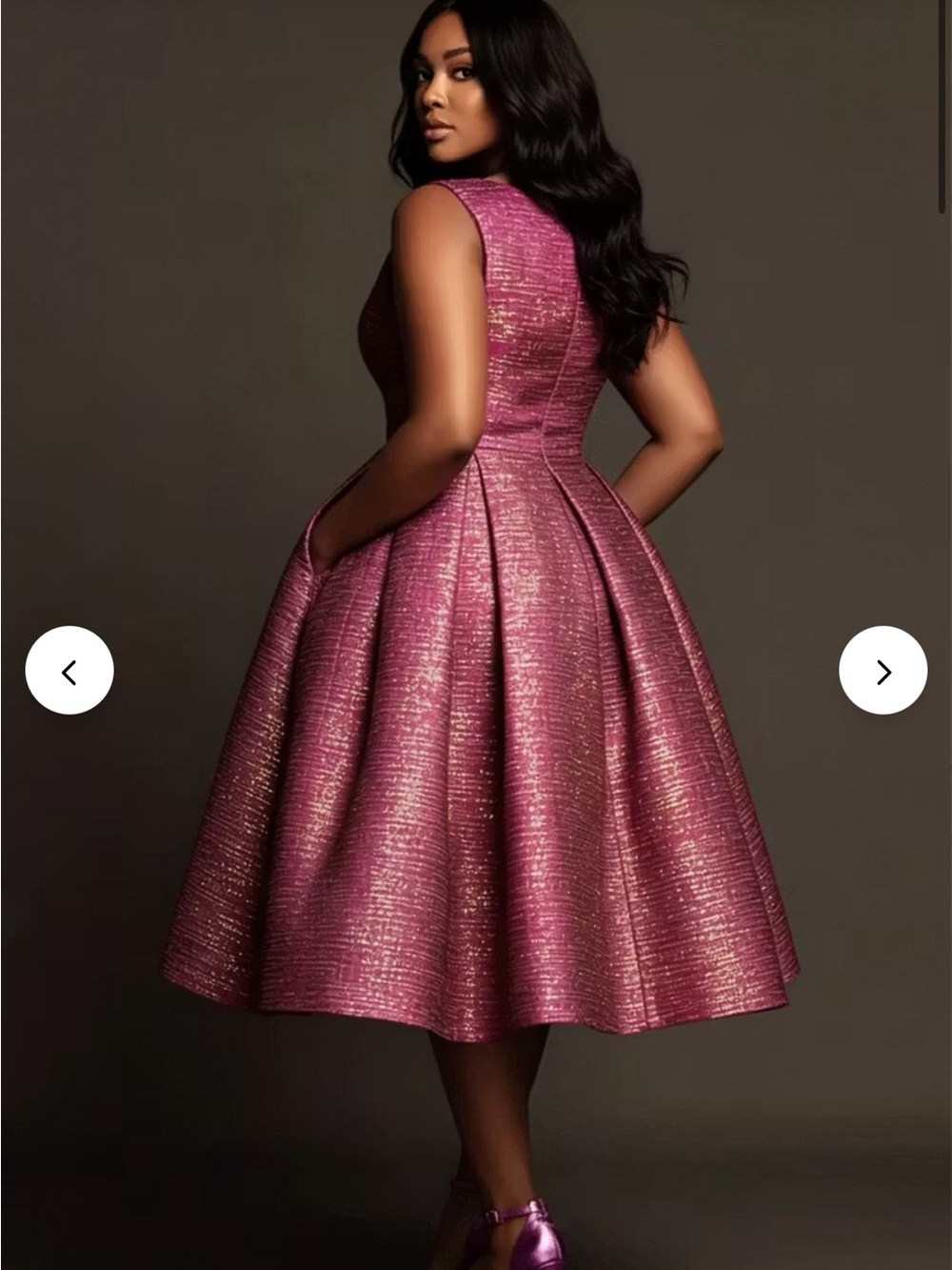 Metallic Pink Sleeveless Midi Fit-and-Flare Dress